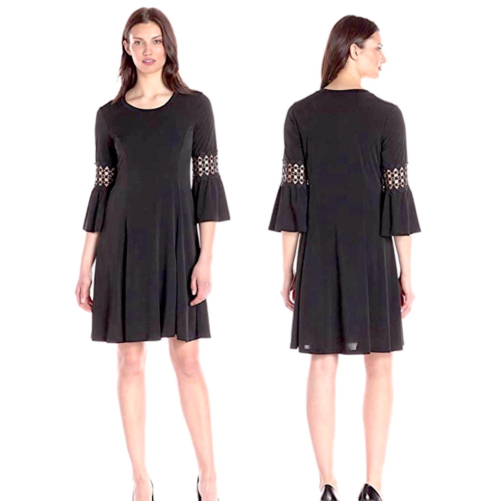 NY Collection Crochet-Trim Bell Sleeve Dress